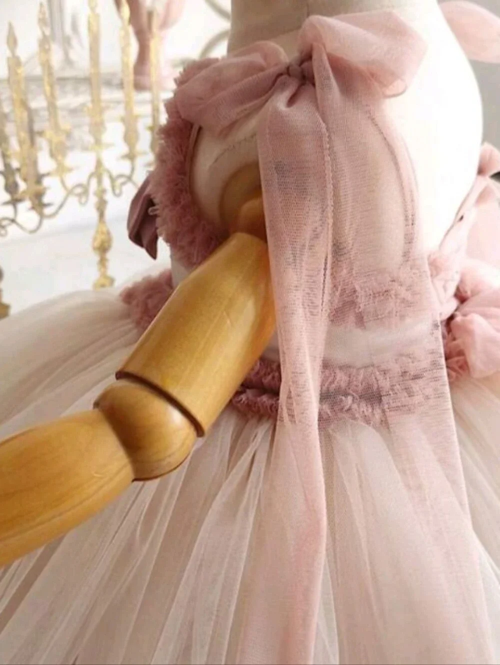 Blush Pink and Cream Tutu Dress with Bow and Tiara